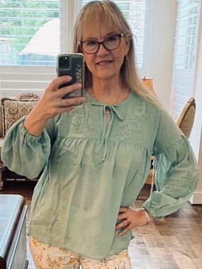 Spartina 449 Sage Green Embroidered Peasant Tunic
